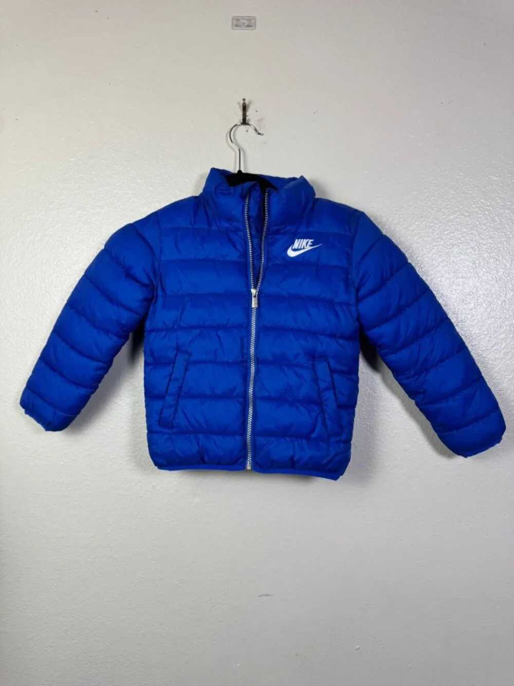 Nike Kid Blue Puffer Jacket Coat Smal 4-5T Fleece Lining Quilted Full Zip Winter
